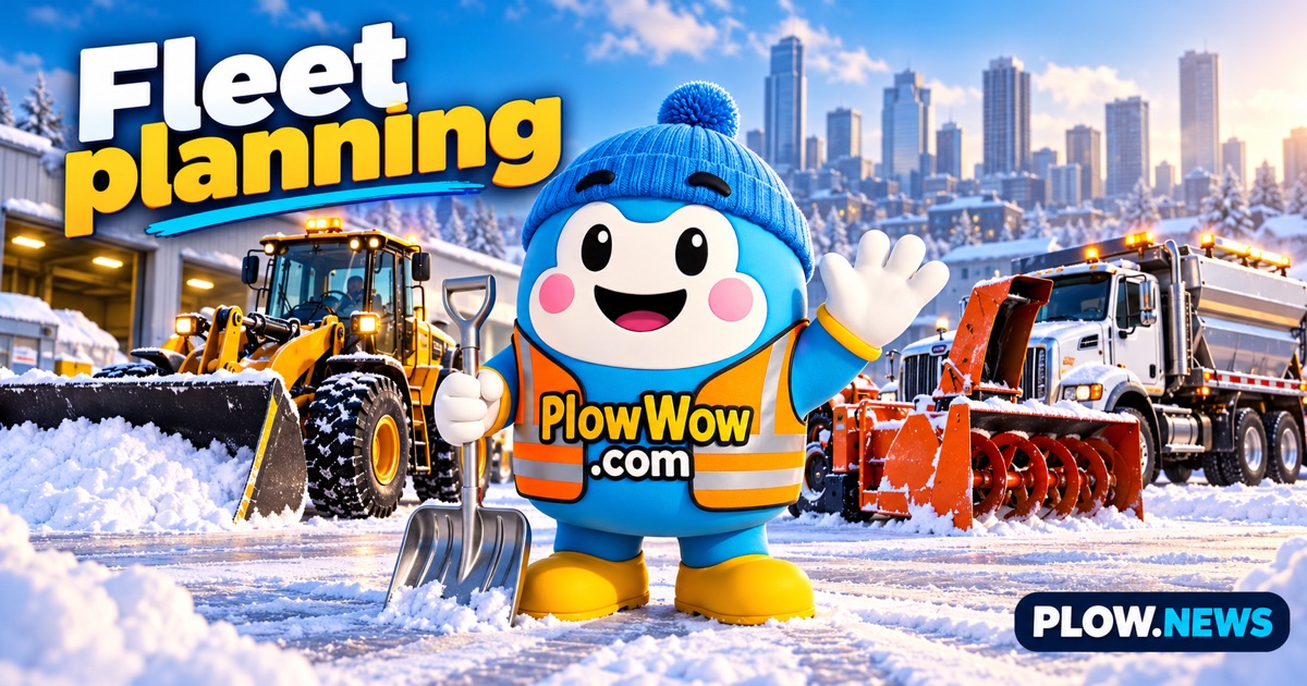 Wow, the PlowWow network mascot, in an illustrative winter fleet planning scene