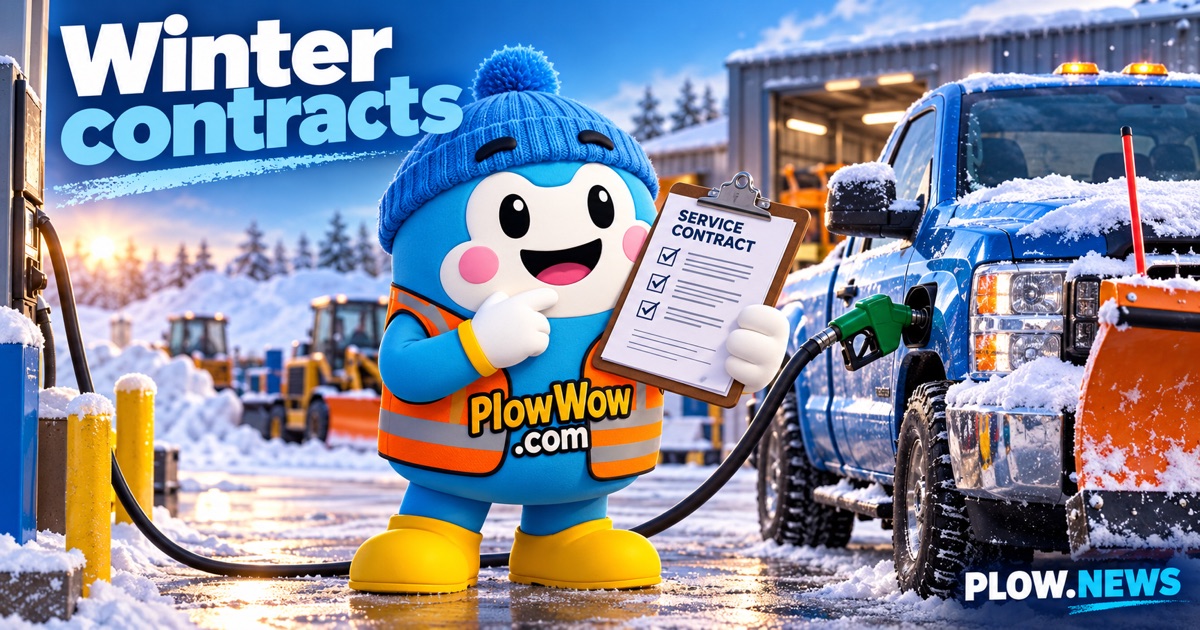 Wow, the PlowWow network mascot, in an illustrative winter contract review scene